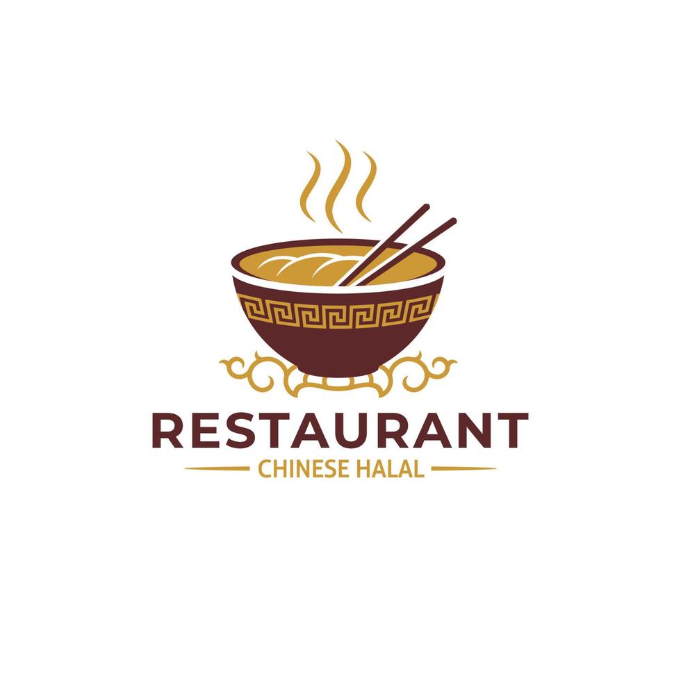 logo de restaurant chinois avec bol et baguettes vecteur