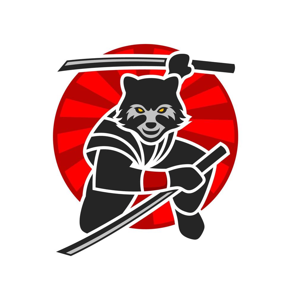 illustration vectorielle d'un ninja raton laveur tenant une épée vecteur