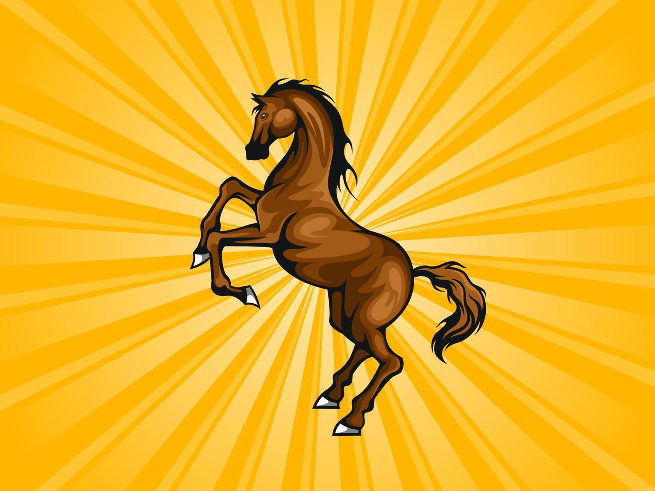 illustration vectorielle d'un cheval debout avec fond de soleil vecteur