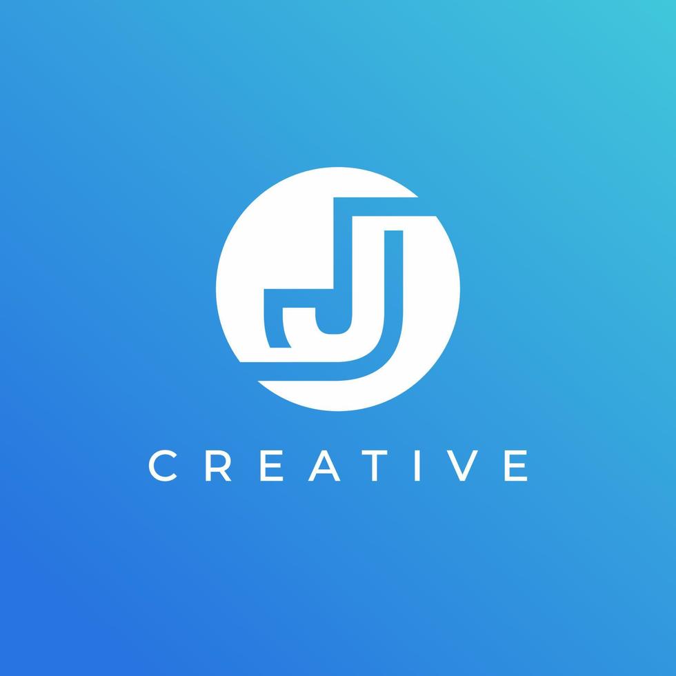 modèle de conception de logo lettre j avec couleur blanche et fond bleu vecteur