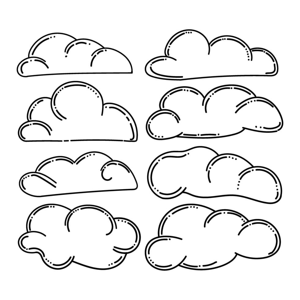 un ensemble de nuages, éléments dessinés à la main dans un style doodle. nuage de conception, icône vectorielle. éléments vectoriels simples. illustration vectorielle mignonne. vecteur