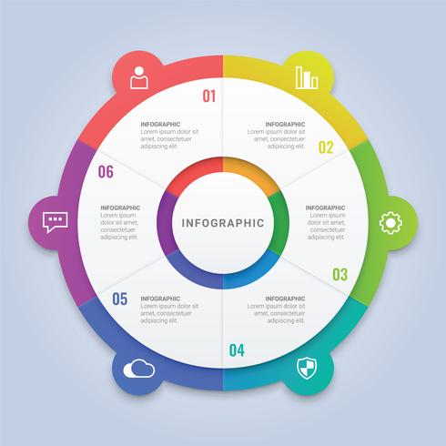Modèle de cercle d&#39;infographie d&#39;entreprise avec 6 options pour la disposition du flux de travail, diagramme, rapport annuel, conception Web vecteur