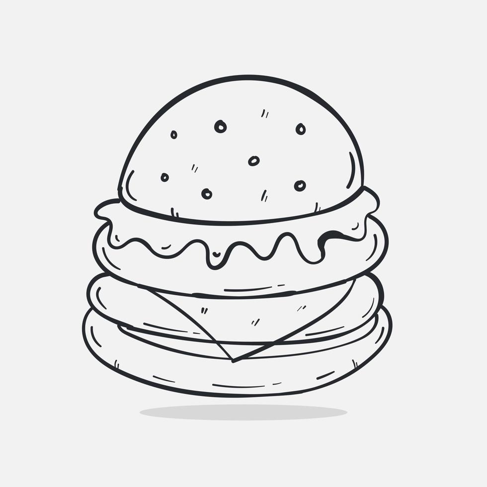 modèle de conception d'icône hamburger dessiné à la main. illustration de doodle de croquis de vecteur. parfait pour l'élément alimentaire vecteur
