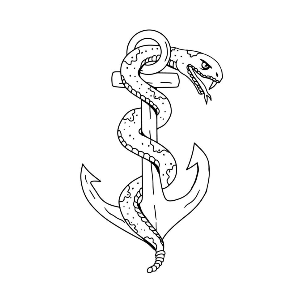 ancre avec tige d'asclépios et serpent à sonnette vecteur