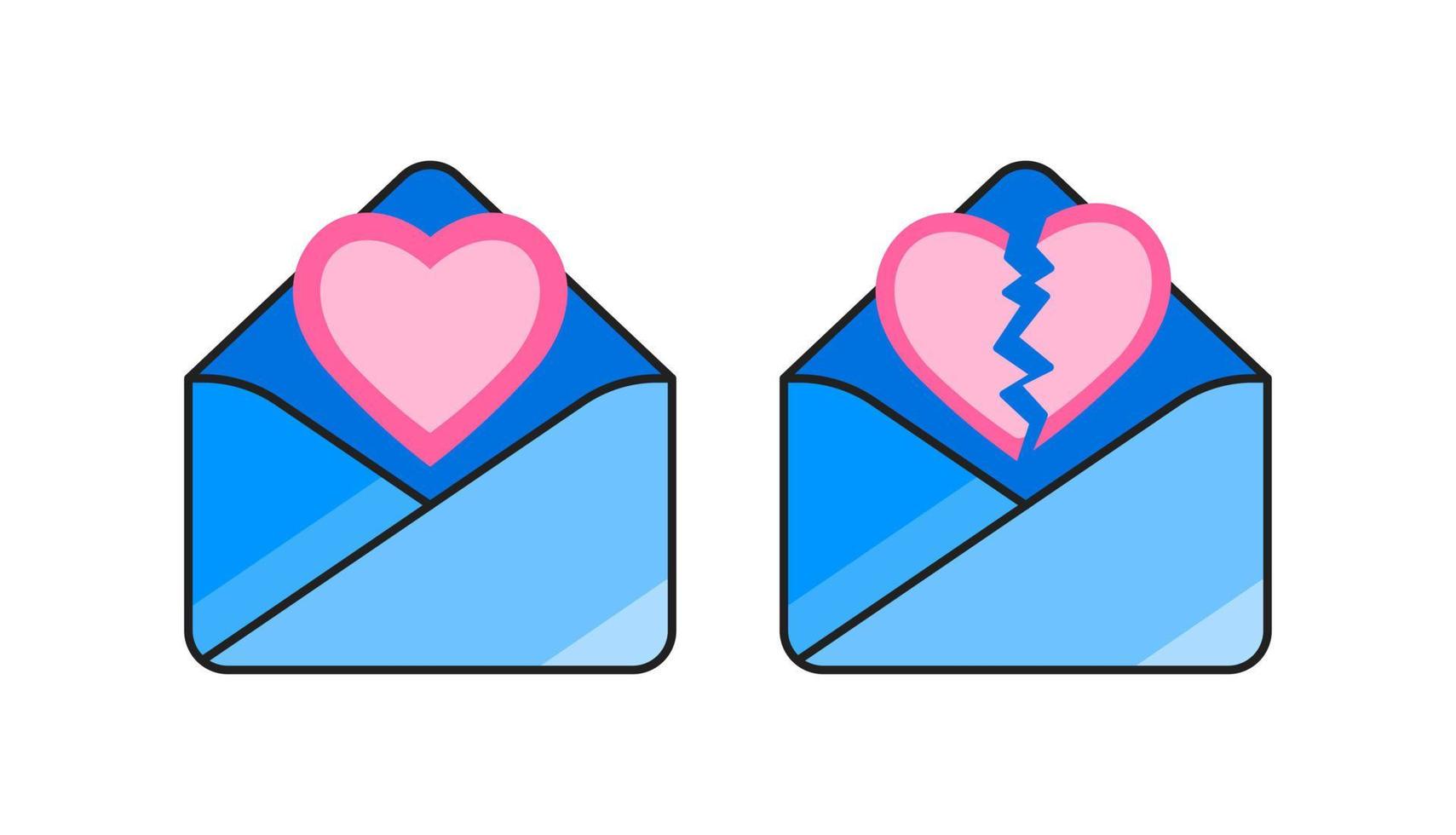 icônes de lettre d'amour et de lettre de rupture vecteur