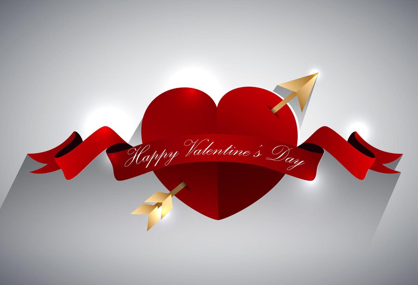 conception de carte de voeux Saint Valentin, coeur avec flèche dorée et ruban rouge.vecteur vecteur