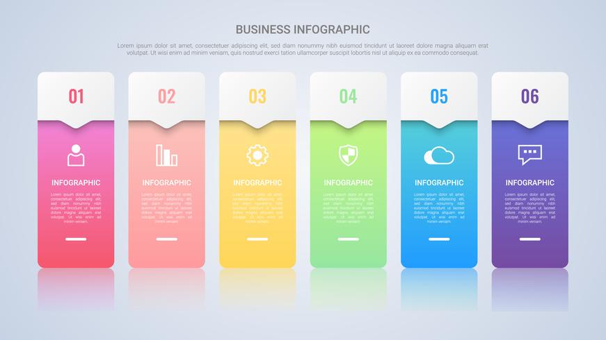 Modèle d&#39;infographie coloré simple pour entreprise avec une étiquette multicolore en six étapes vecteur