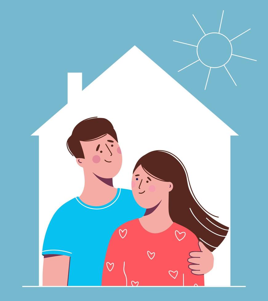 couple heureux amoureux homme et femme dans la maison vecteur