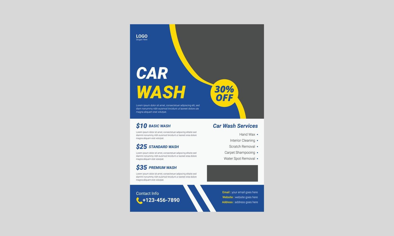 conception de modèle de flyer de lavage de voiture. conception de dépliant d'affiche de service de nettoyage. dépliant de service de lavage et de nettoyage de voiture a4, couverture, conception de brochure, modèle vectoriel d'impression