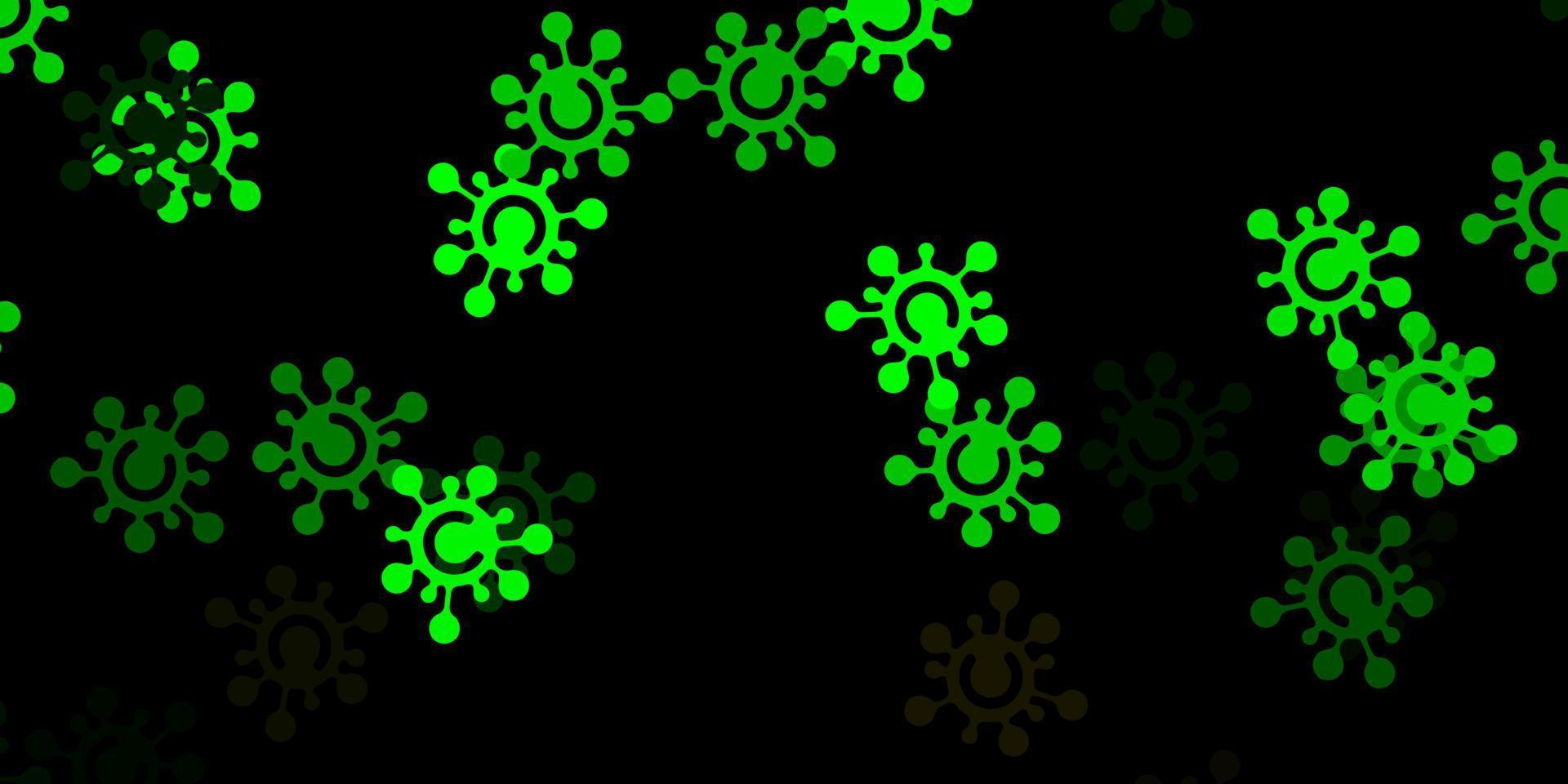 modèle vectoriel vert foncé, jaune avec des éléments de coronavirus.