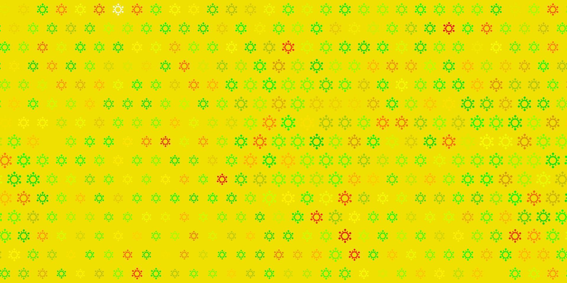 modèle vectoriel vert foncé, jaune avec des éléments de coronavirus.