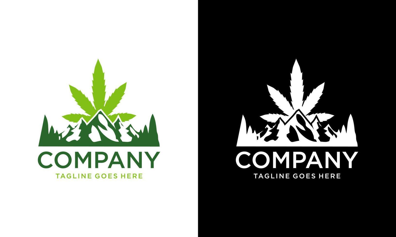 résumé de la marijuana et de la montagne. illustration créative simple montagne avec vecteur de conception de logo de feuille de cannabis