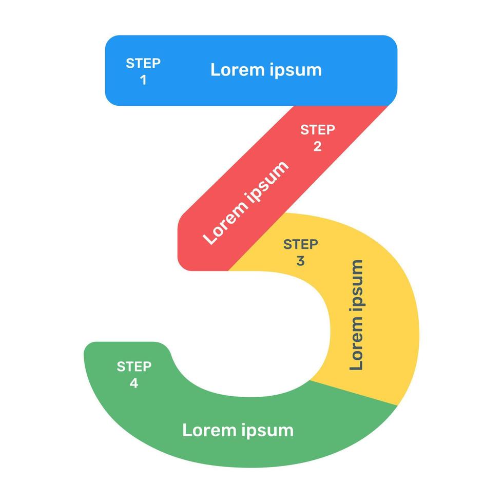 trois formes en icône plate démontrant l'infographie du numéro vecteur