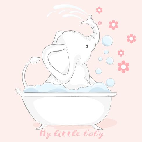 illustration de style.vector de dessin animé mignon bébé éléphant dessiné à la main vecteur