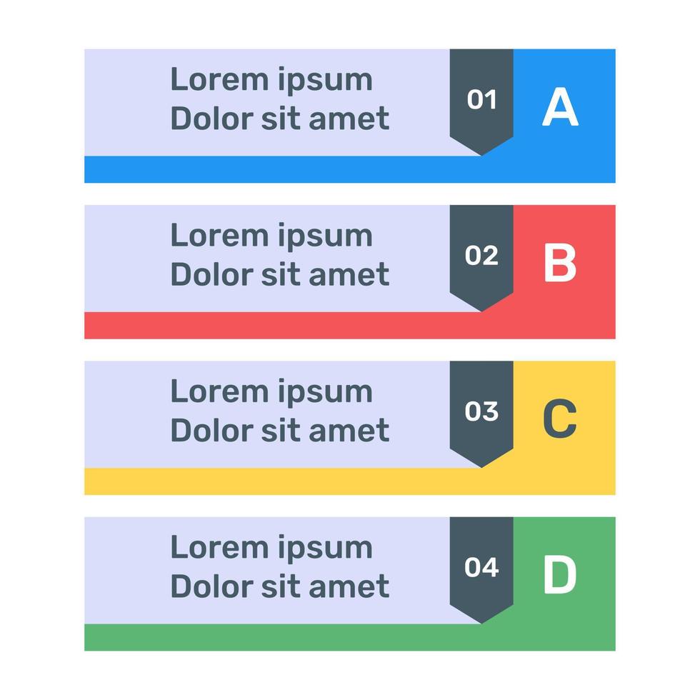 icône d'infographie d'étiquettes d'étape au design plat vecteur