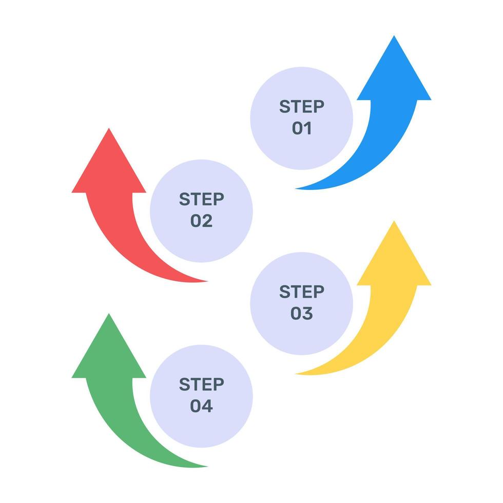 une icône plate à la mode d'infographie de flèches courbes, vecteur modifiable