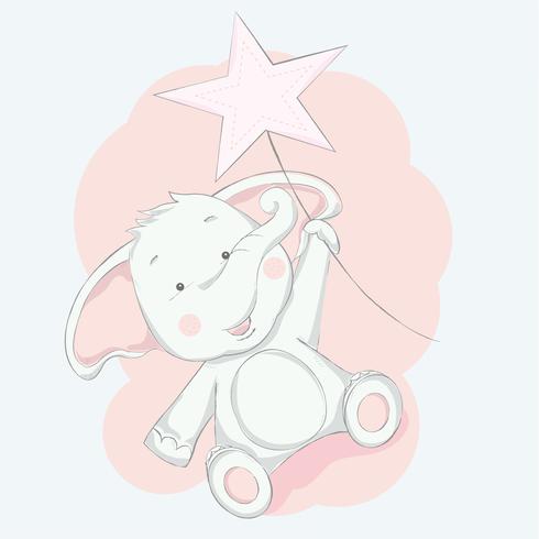 mignon bébé éléphant avec illustration de style.vector dessiné à la main de dessin animé étoile vecteur