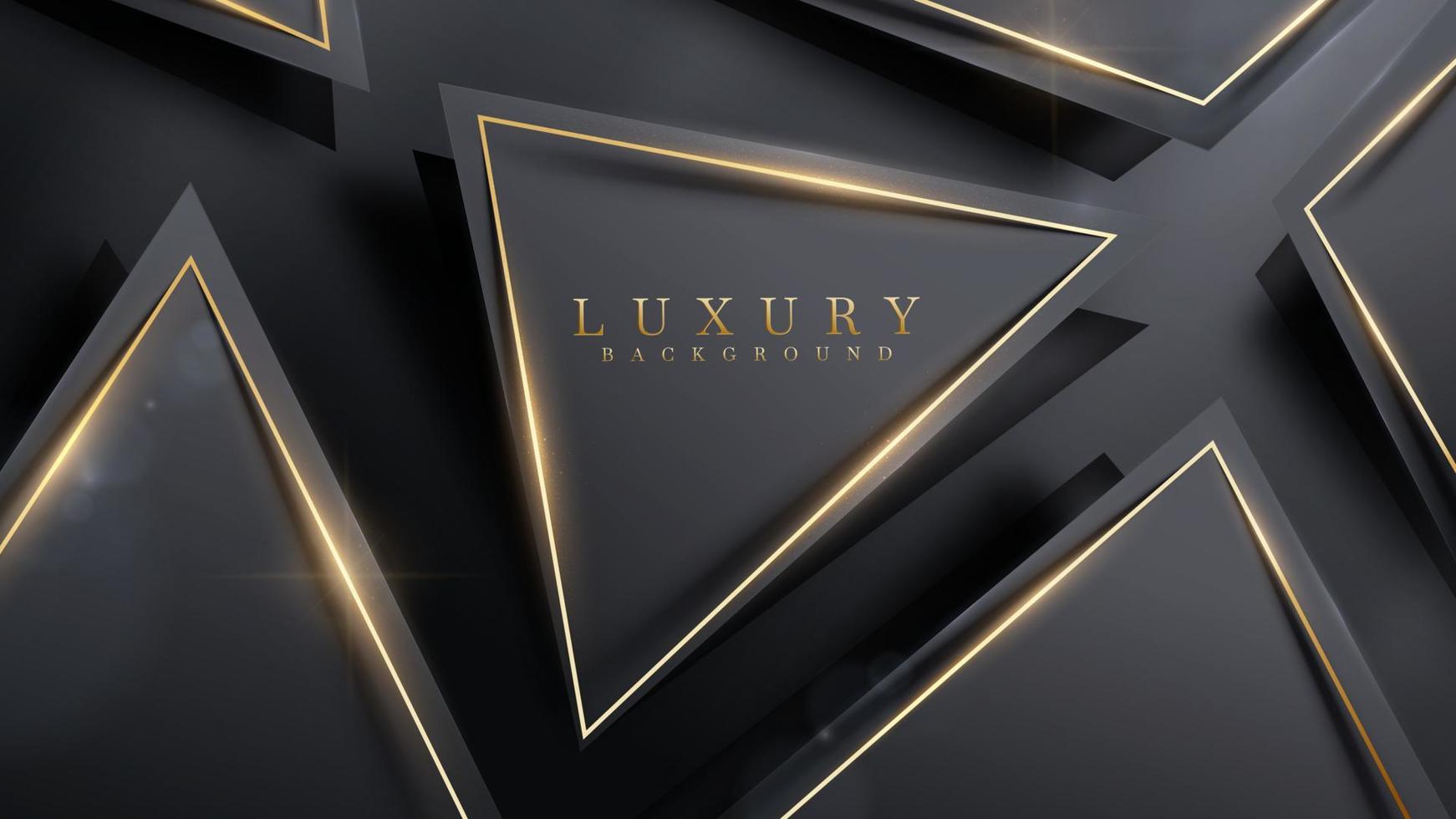 cadre triangle doré avec éléments d'effets de lumière scintillants et décoration bokeh. fond noir de style luxe. vecteur
