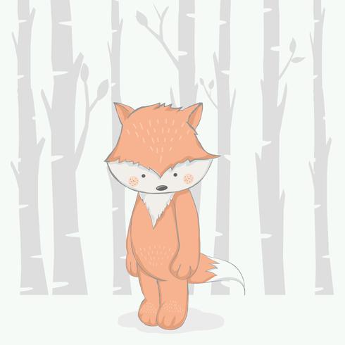 renard bébé mignon avec illustration de style.vector dessinés à la main forêt dessin animé vecteur