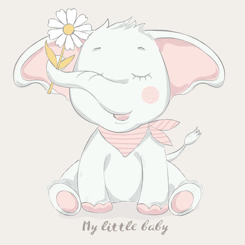 bébé éléphant mignon avec style de dessin animé de fleur vecteur