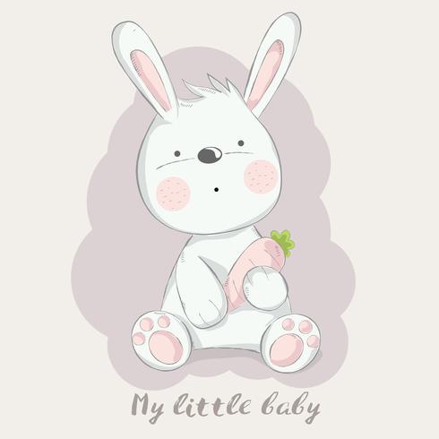 joli bébé lapin avec carotte cartoon illustration de style.vector dessiné à la main vecteur