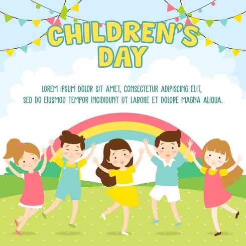 Journée d&#39;illustration pour enfants heureux fond. Enfants jouant dans le parc - Illustration vectorielle vecteur