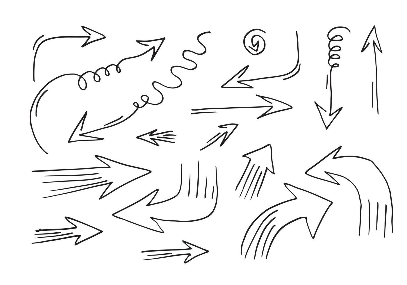 éléments de conception de griffonnage. flèches dessinées à la main isolées sur fond blanc. illustration vectorielle. vecteur