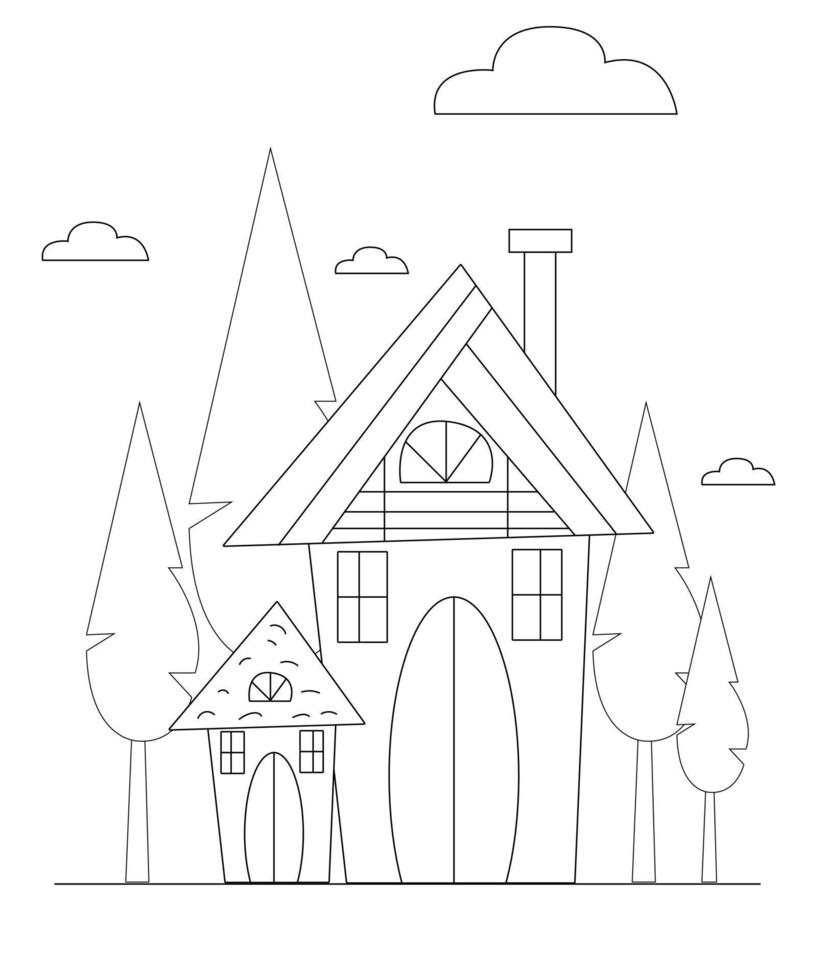 conception de page de coloriage de maison. conception de page d'art en ligne pour les enfants. conception incolore d'art en ligne simple. vecteur