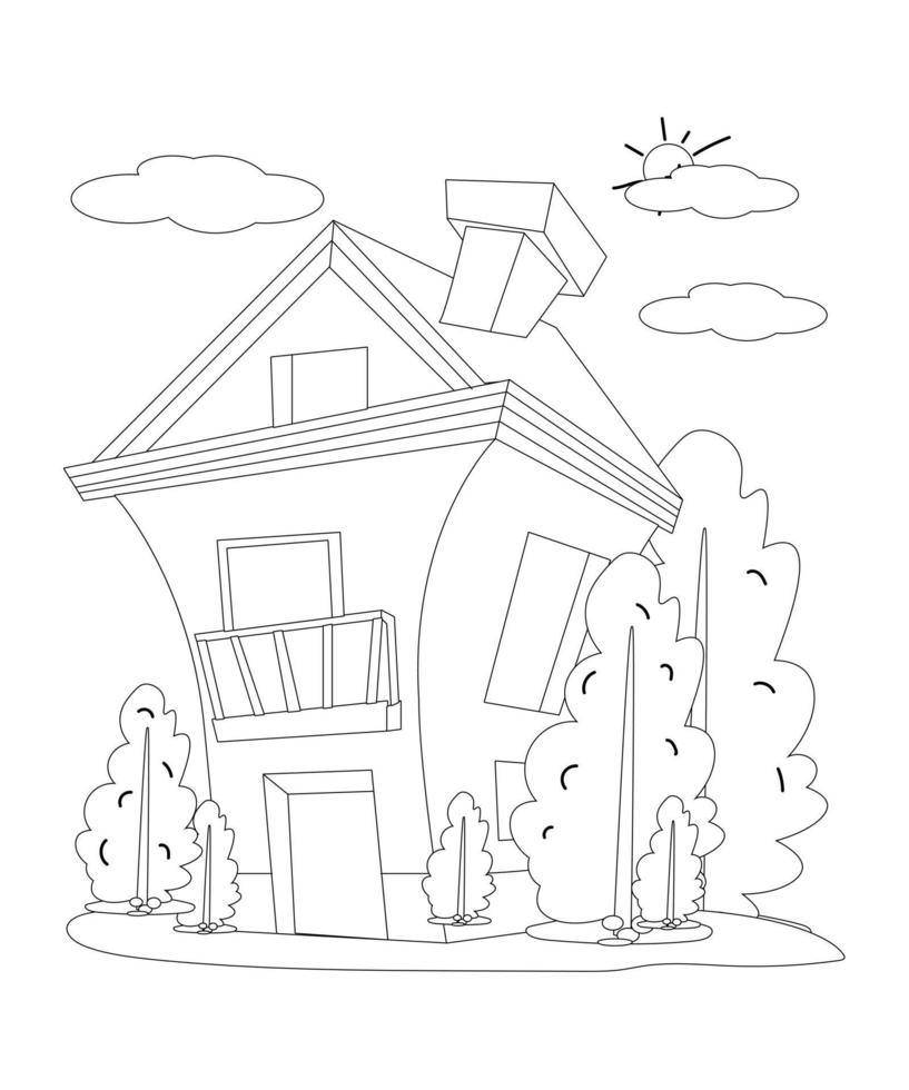 conception de page de coloriage de maison. conception de page d'art en ligne pour les enfants. conception incolore d'art en ligne simple. vecteur