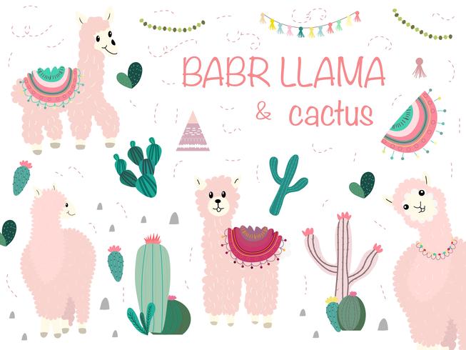 Ensemble de cliparts de lama et de cactus, aucun ensemble graphique de drama Llamas. vecteur