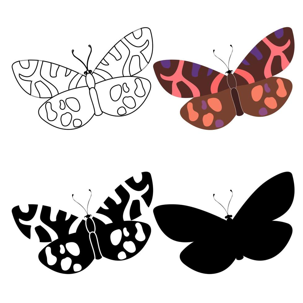 ensemble de papillons insectes silhouette contour vecteur