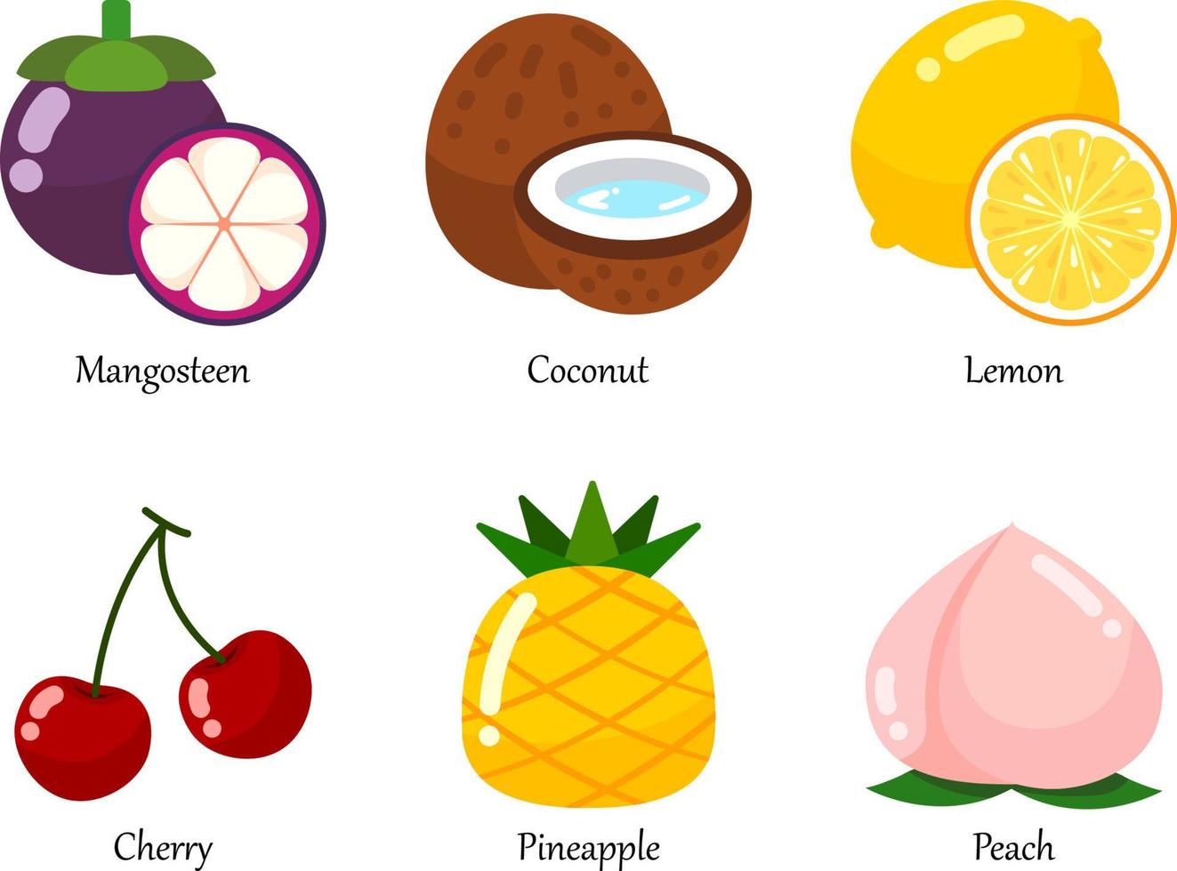 ensemble d'icônes vectorielles de tous les fruits. un ensemble de fruits frais sains isolés. vecteur