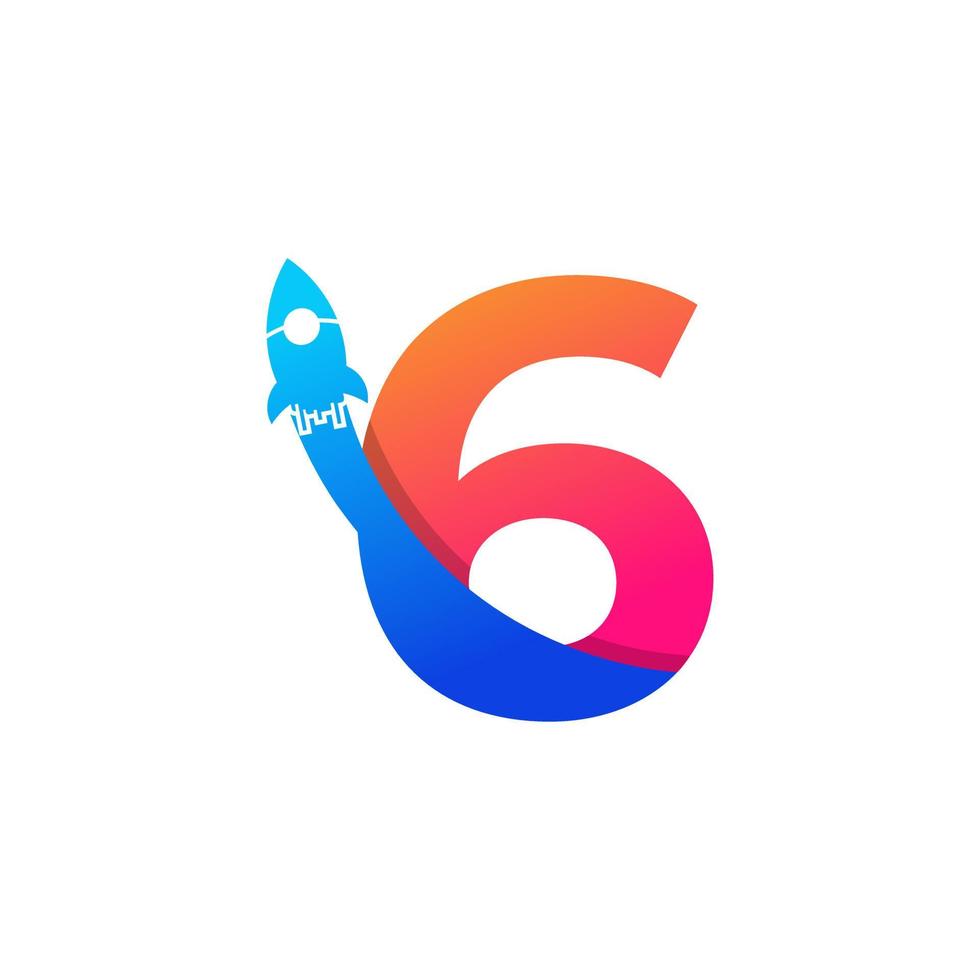 numéro 6 avec symbole d'icône de logo de fusée. bon pour les logos d'entreprise, de voyage, de démarrage et de logistique vecteur