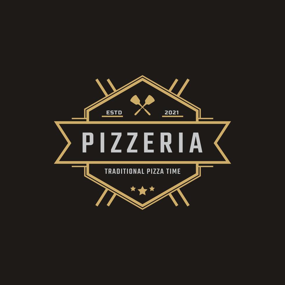 badge emblème classique vintage spatule pizza pizzeria logo design inspiration vecteur