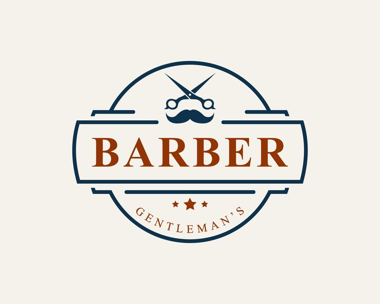 logo de salon de coiffure insigne rétro vintage avec symbole de ciseaux pour symbole de conception d'emblème de coupe de cheveux gentleman vecteur