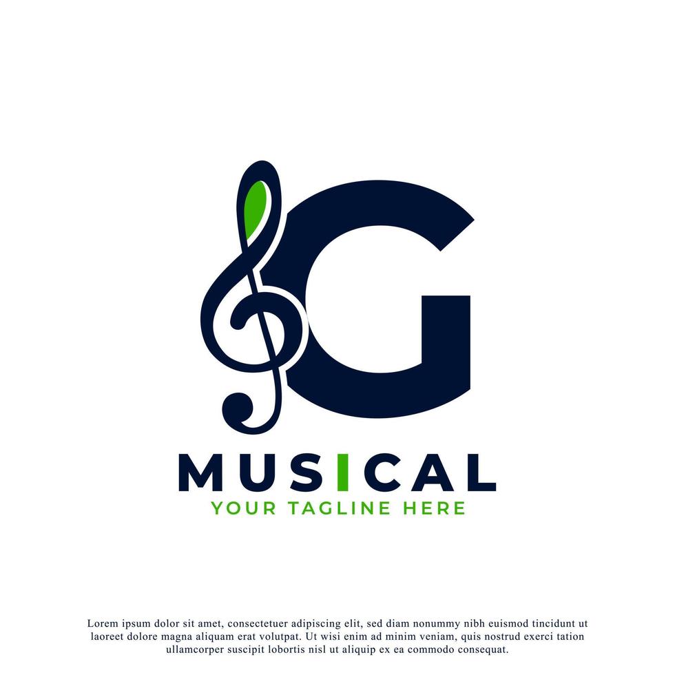 lettre g avec élément de conception de logo note clé de musique. utilisable pour les logos commerciaux, musicaux, de divertissement, d'enregistrement et d'orchestre vecteur