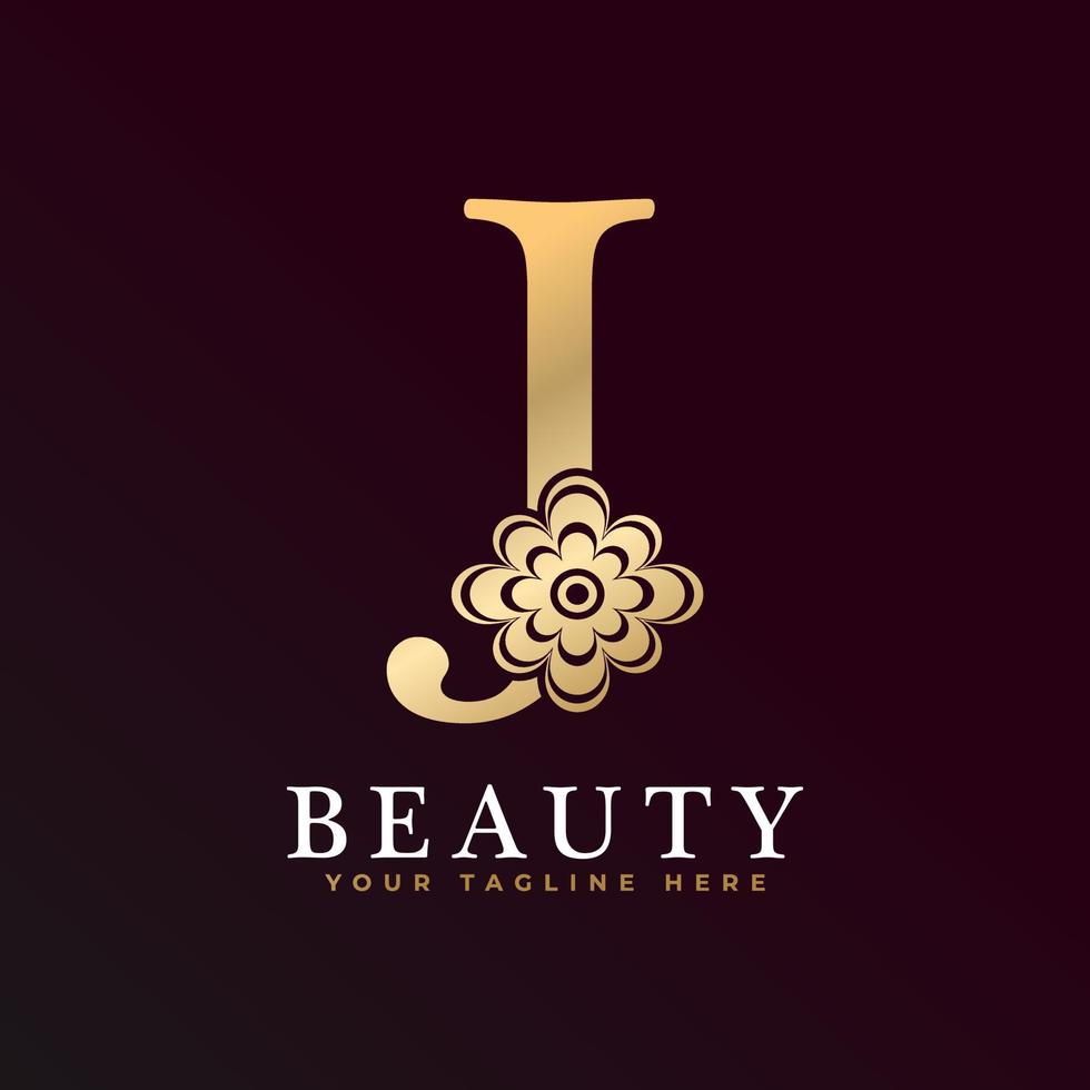 élégant logo de luxe j. logo alphabet floral doré avec des feuilles de fleurs. parfait pour la mode, les bijoux, le salon de beauté, les cosmétiques, le spa, la boutique, le mariage, le timbre de lettre, le logo de l'hôtel et du restaurant. vecteur