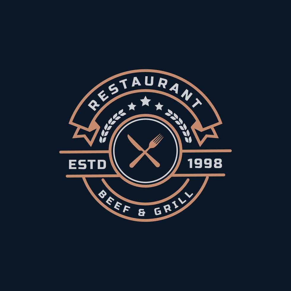 insigne rétro vintage pour symbole de conception d'emblème de logo de restaurant et de café vecteur