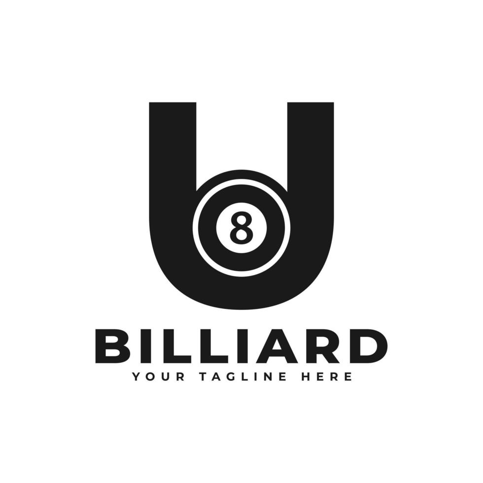 lettre u avec création de logo de billard. éléments de modèle de conception de vecteur pour l'équipe sportive ou l'identité d'entreprise.