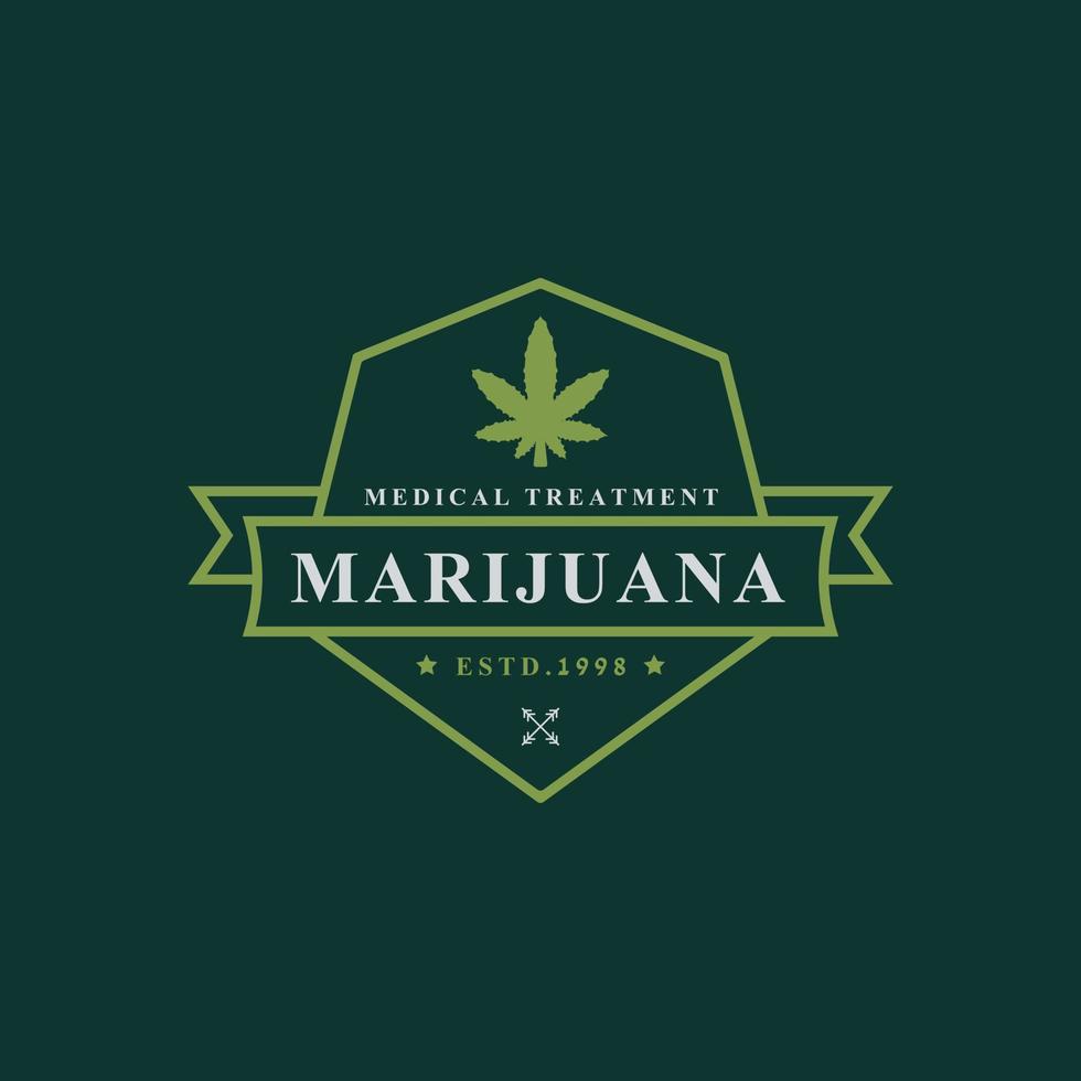 insigne rétro vintage pour marijuana cannabis chanvre pot feuille thc cbd santé et thérapie médicale logo emblème symbole de conception vecteur