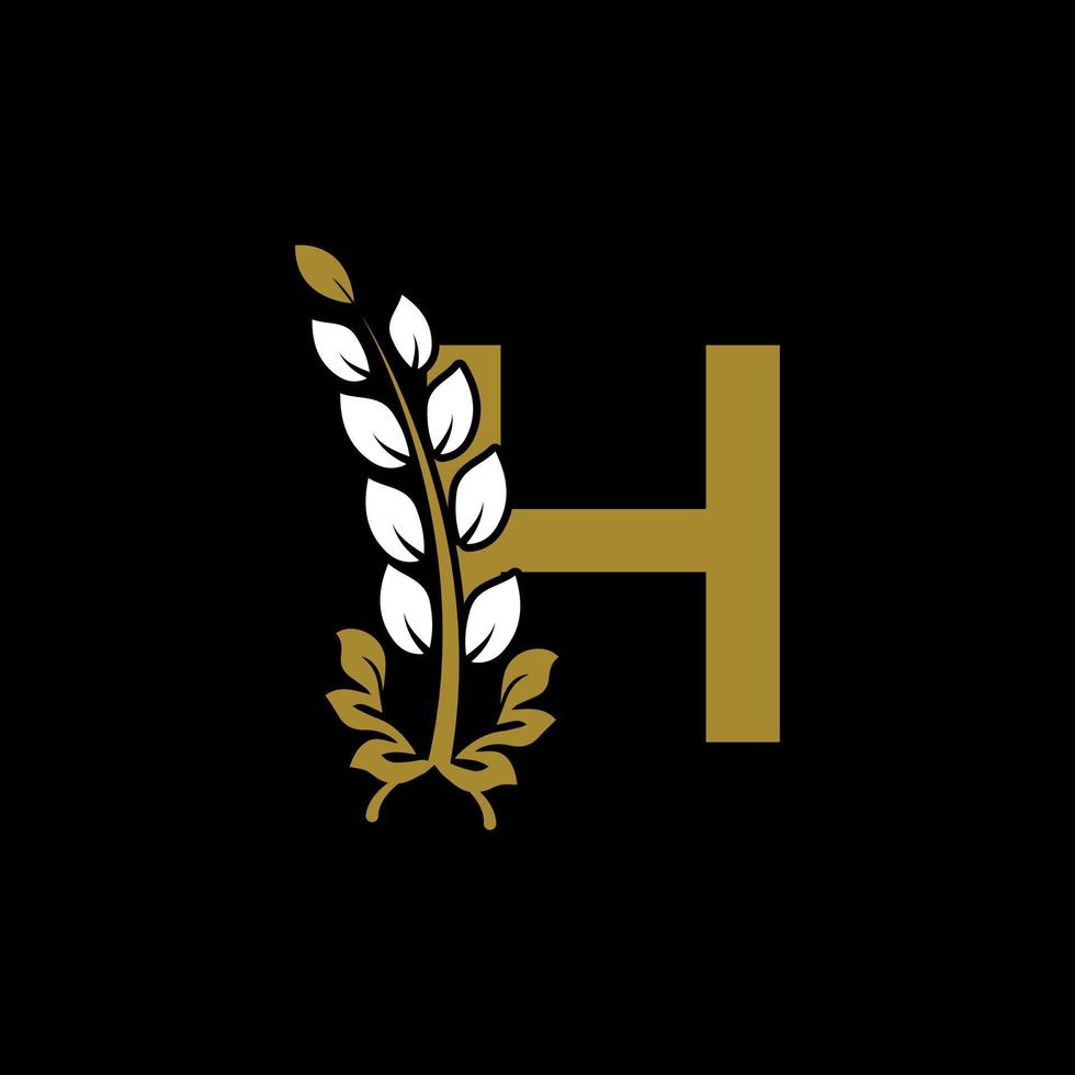 lettre initiale h monogramme lié logo couronne de laurier doré. design gracieux pour restaurant, café, nom de marque, badge, étiquette, identité de luxe vecteur