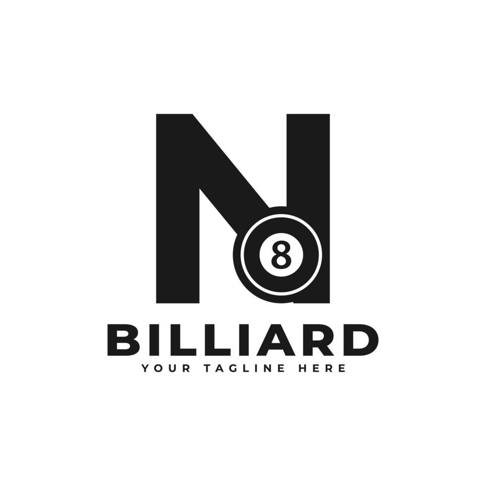 lettre n avec création de logo de billard. éléments de modèle de conception de vecteur pour l'équipe sportive ou l'identité d'entreprise.