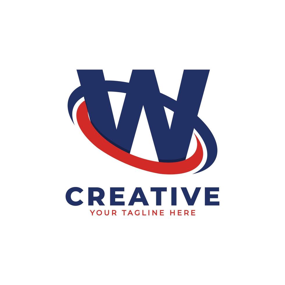logo de la lettre w de la société avec élément de modèle vectoriel icône cercle créatif swoosh orbite en bleu et rouge.