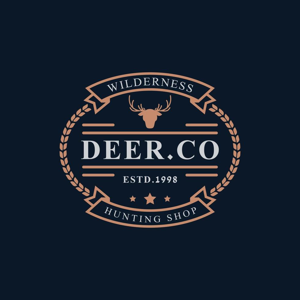 insigne rétro vintage pour le symbole de conception d'emblème de logo de chasse en bois de renne de cerf vecteur