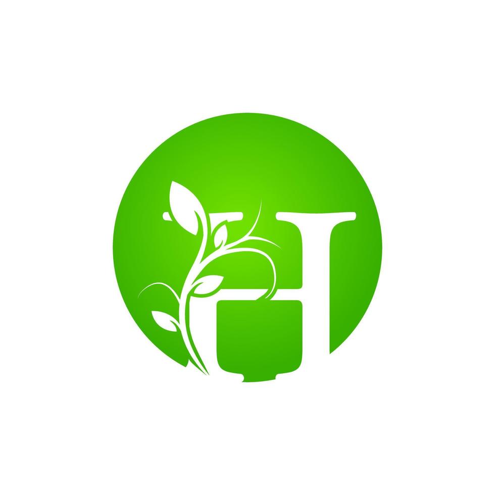 lettre h logo spa santé. logo alphabet floral vert avec des feuilles. utilisable pour les logos d'affaires, de mode, de cosmétiques, de spa, de science, de soins de santé, de médecine et de nature. vecteur