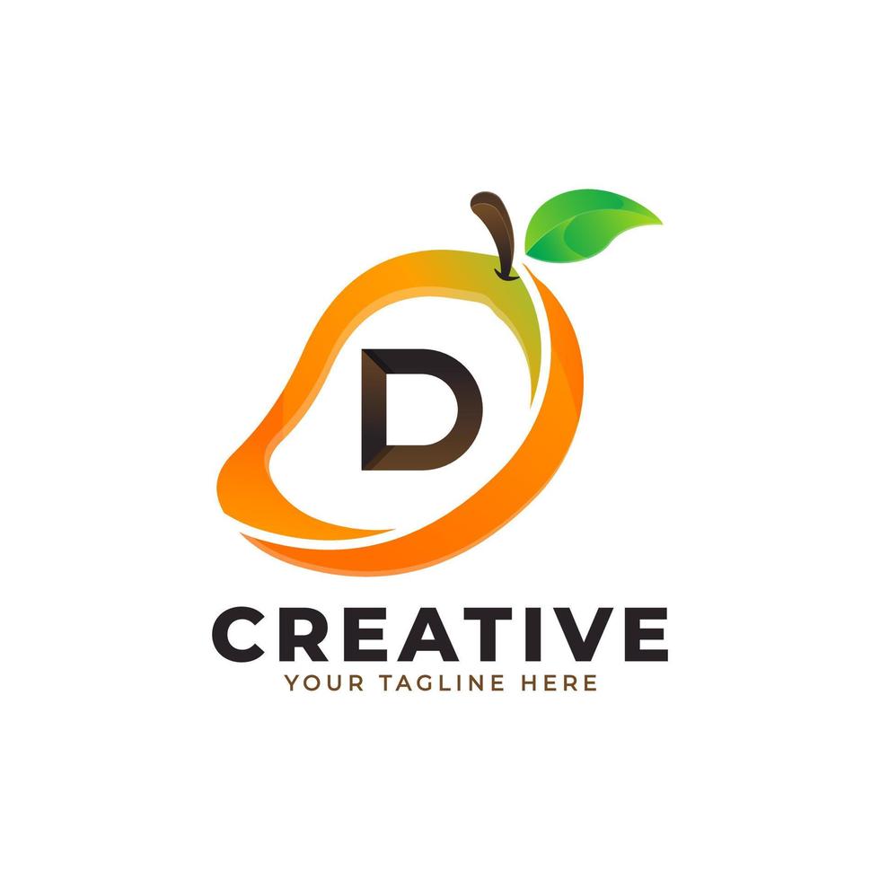 logo lettre d en mangue fraîche avec un style moderne. conceptions de logos d'identité de marque modèle d'illustration vectorielle vecteur