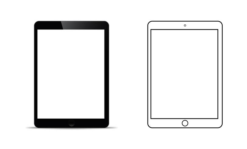 maquette devant une tablette noire qui a l&#39;air réaliste Avec un écran blanc et transparent. vecteur
