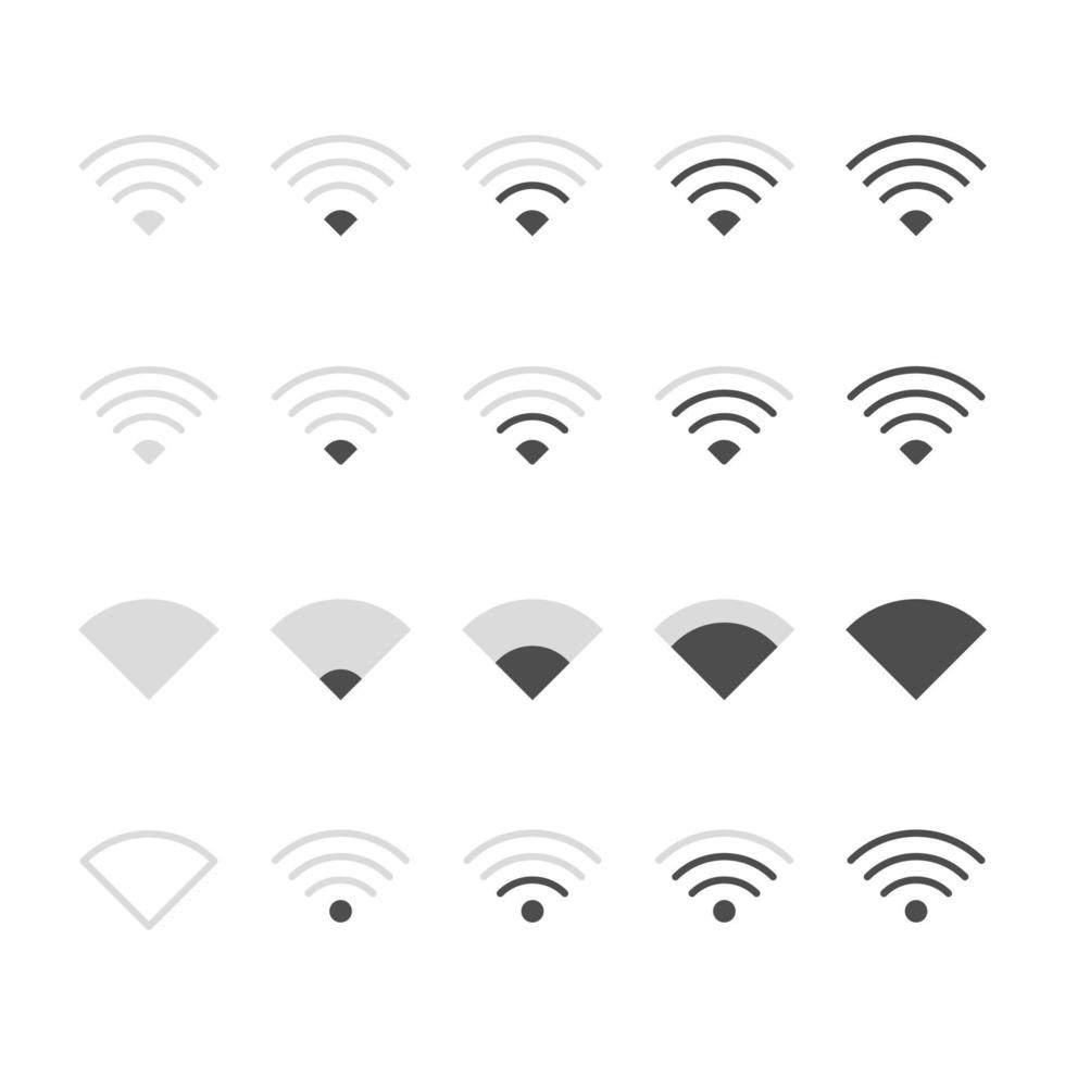 jeu d'icônes d'indicateur de signal wifi. adapté à l'élément de conception de la barre wifi du smartphone, au niveau de puissance du signal et au symbole de connexion internet. vecteur