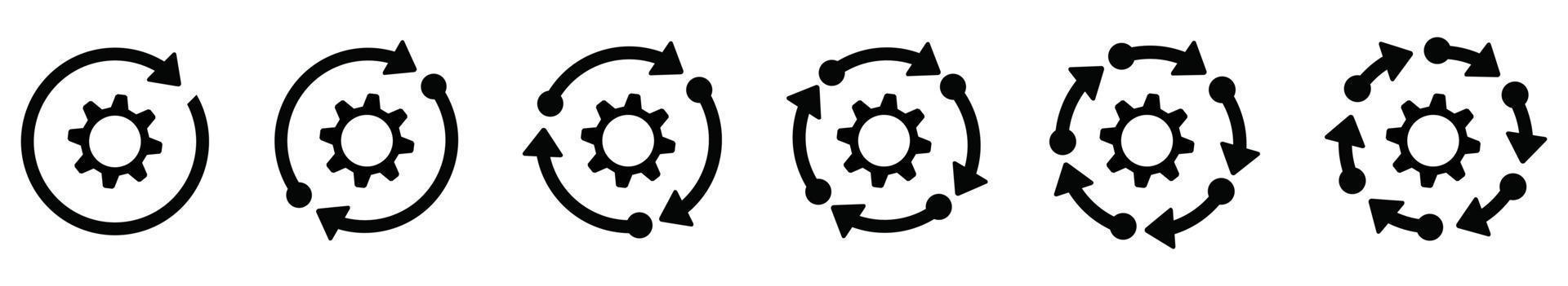 roue dentée avec jeu d'icônes de ligne de flèche, jeu d'icônes de processus de synchronisation illustration vectorielle de rotation de l'engrenage vecteur