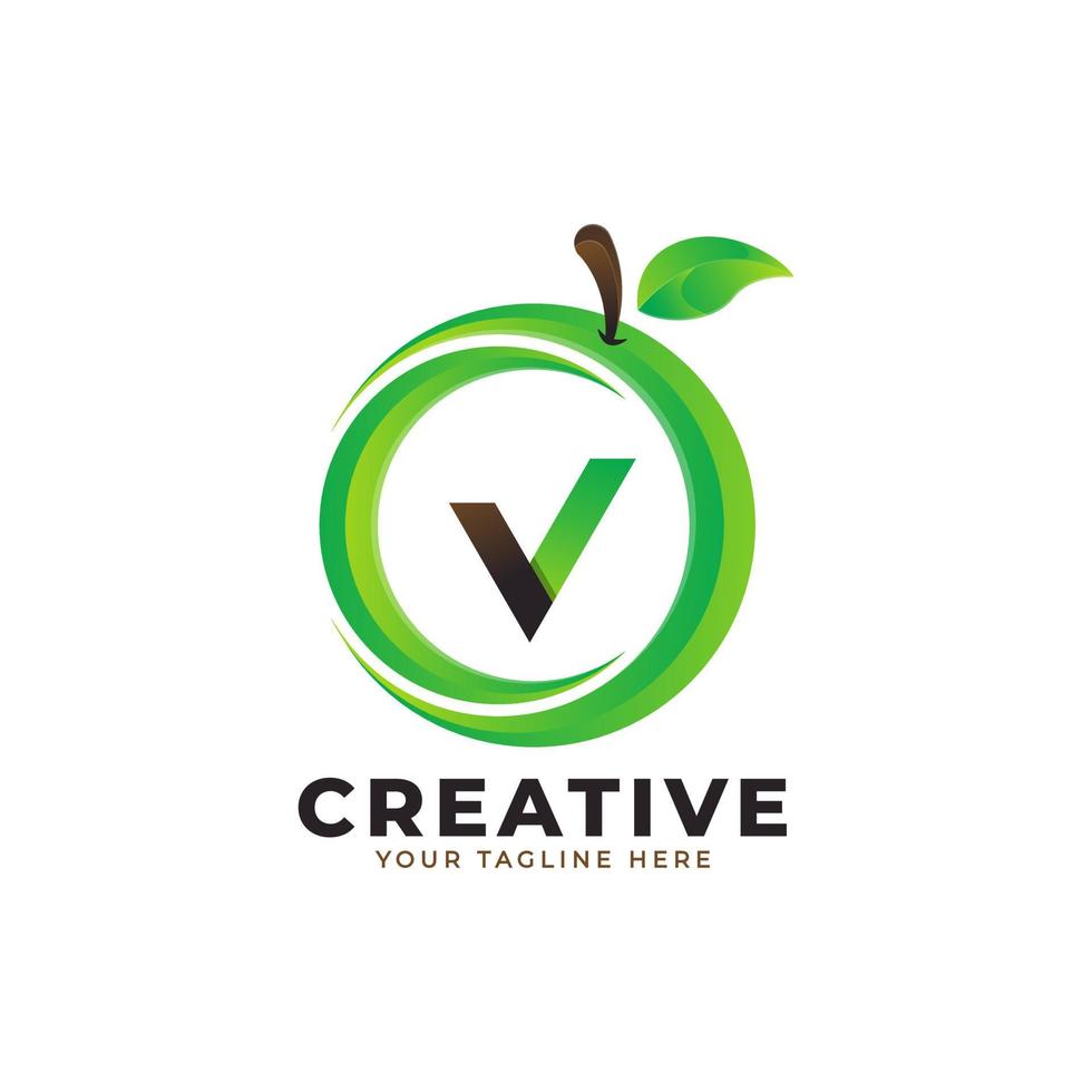 logo lettre v en fruits orange frais avec un style moderne. conceptions de logos d'identité de marque modèle d'illustration vectorielle vecteur